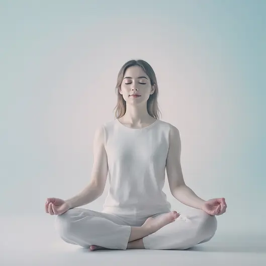 Hình ảnh người đang thiền định hoặc thực hành chánh niệm trong môi trường yên bình, tượng trưng cho sự cân bằng cảm xúc và lố