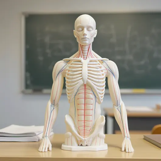 Giảng viên hướng dẫn học viên xác định huyệt đạo trên mô hình cơ thể người