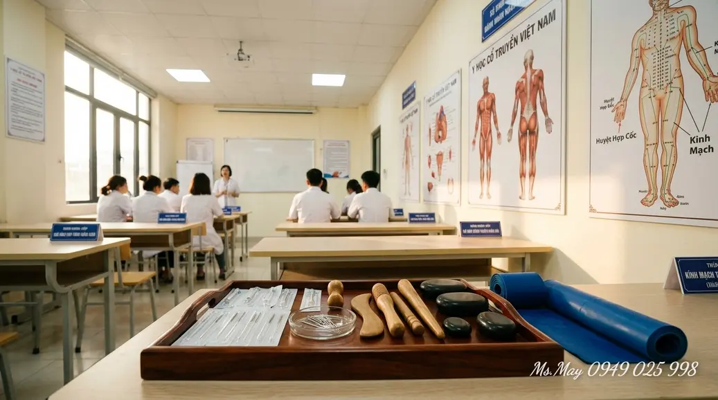 Mô hình kinh lạc, huyệt vị và dụng cụ châm cứu, xoa bóp bấm huyệt hỗ trợ trị liệu không dùng thuốc