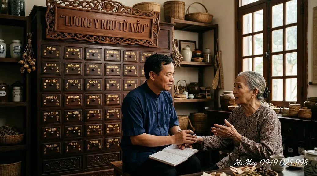 Người hướng nội lắng nghe bệnh nhân trong phòng khám Y học cổ truyền