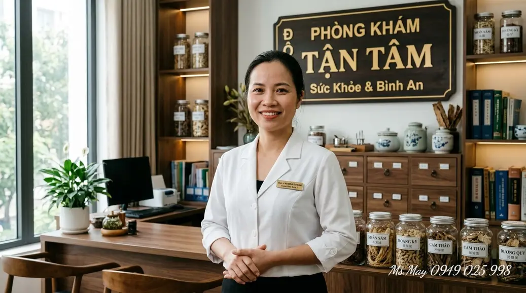 Chuyên gia spa trị liệu học y học cổ truyền đứng trong phòng khám hiện đại