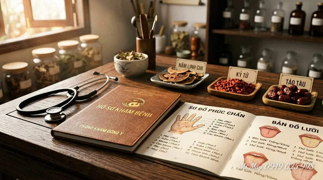 Minh họa quy trình chẩn đoán Y học cổ truyền kết hợp hỏi bệnh quan sát và bắt mạch