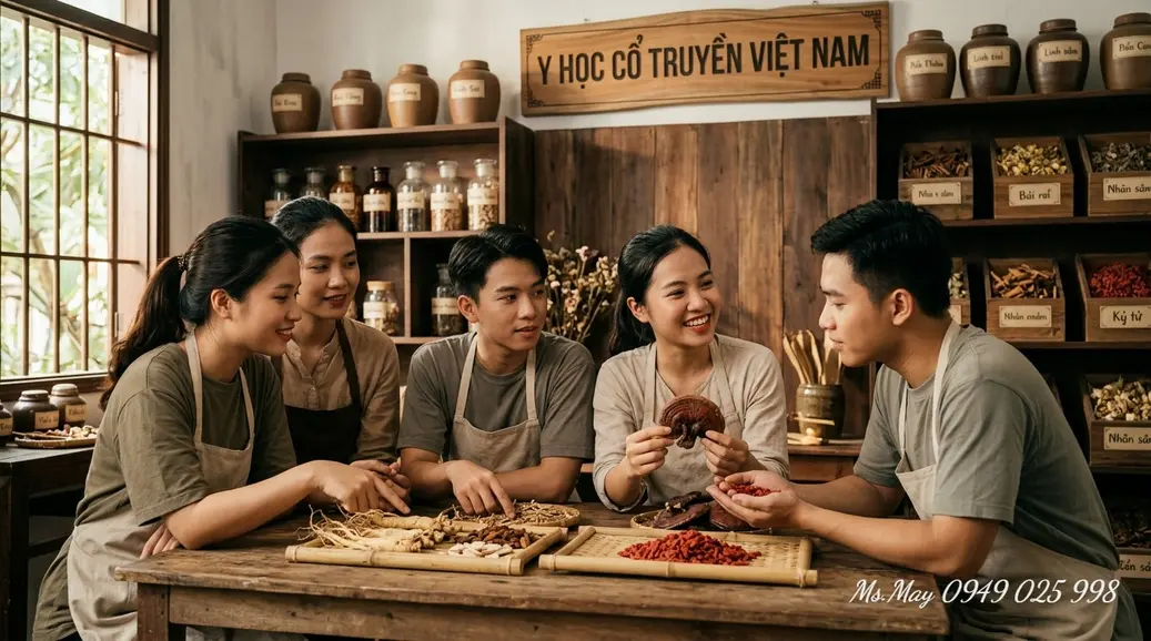 Giảng viên YHCT hướng dẫn sinh viên trong giờ học.