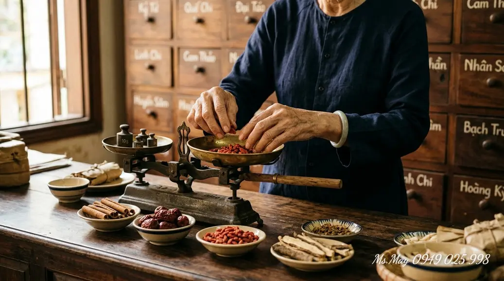 Chuyên gia đang kiểm nghiệm chất lượng dược liệu YHCT trong phòng thí nghiệm hiện đại.