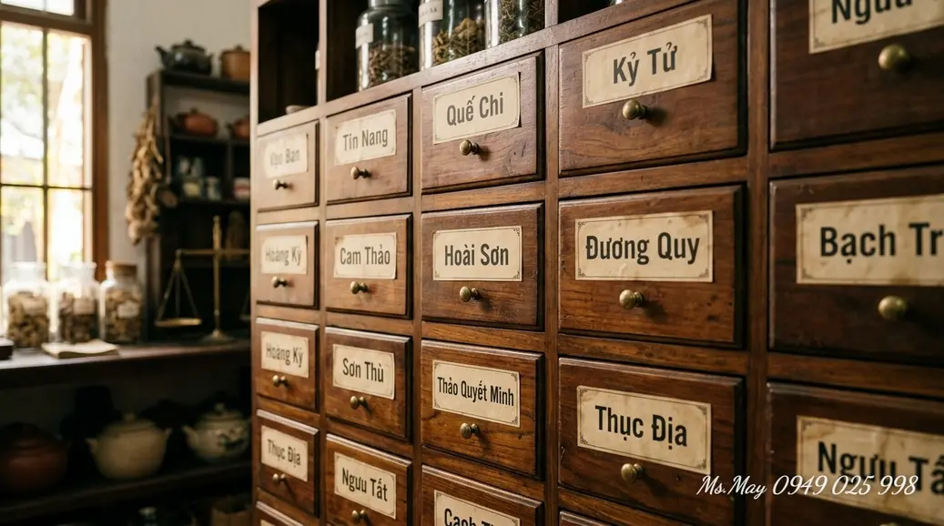 Dược sĩ tư vấn cho khách hàng về các sản phẩm dược liệu YHCT tại một nhà thuốc.