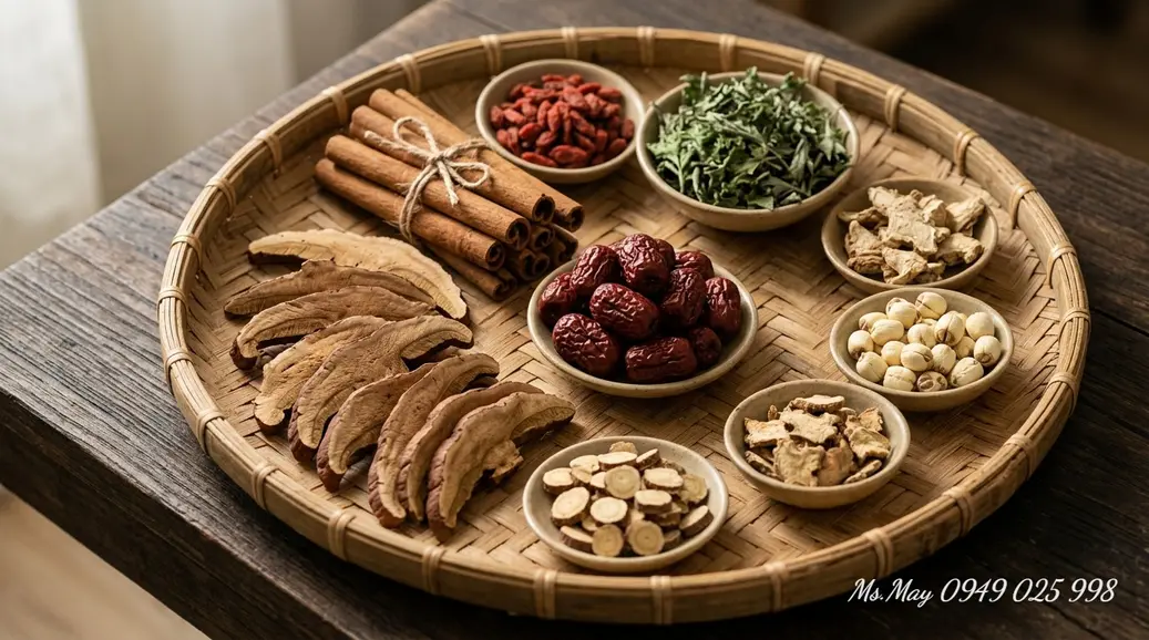 Một cuốn sách Y học cổ truyền mở ra, tượng trưng cho kiến thức về phương tễ.