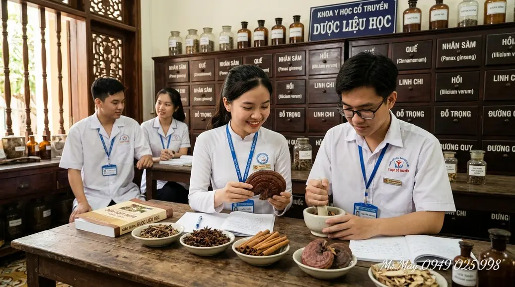 Sinh viên học Y học cổ truyền trong giờ thực hành
