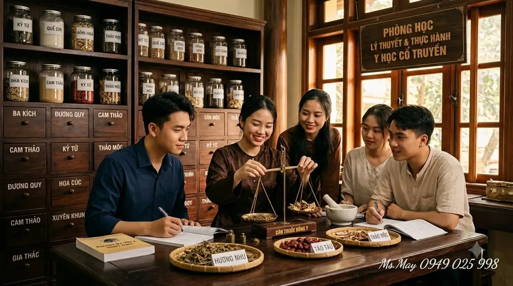 Học viên thực hành châm cứu bấm huyệt y học cổ truyền