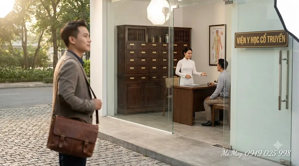 Nữ bác sĩ y học cổ truyền đang bắt mạch và tư vấn cho bệnh nhân