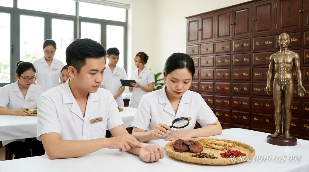 Nữ sinh viên ngành y học cổ truyền tìm hiểu các vị thuốc đông y